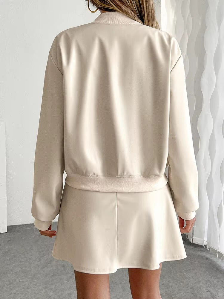 Casual Sweet Single Breasted Coat And Short Skirt Two Piece Set
