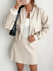 Casual Sweet Single Breasted Coat And Short Skirt Two Piece Set