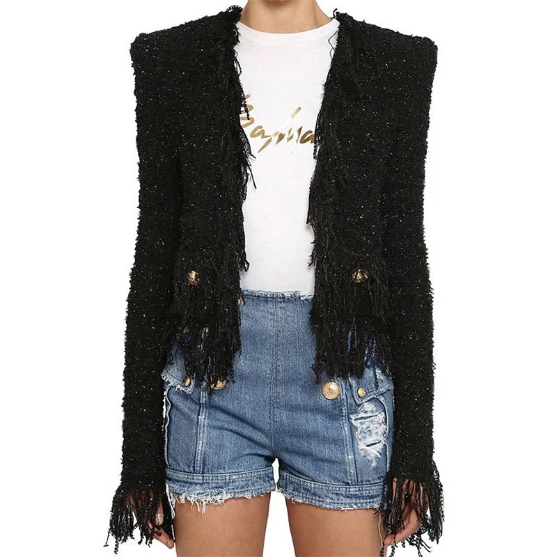 Casual Tassel Decorative Bright silk blend Long Sleeve jacket