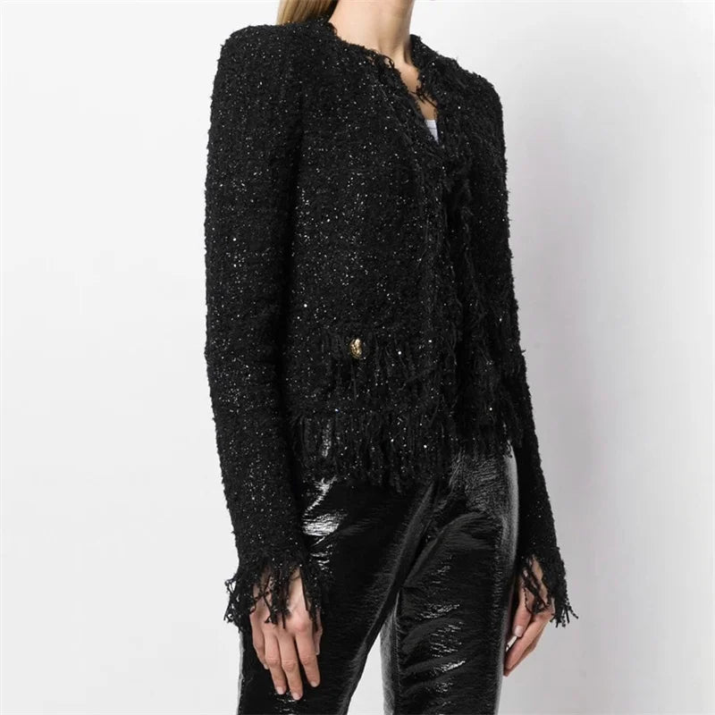 Casual Tassel Decorative Bright silk blend Long Sleeve jacket
