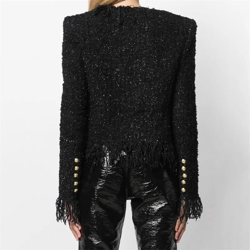 Casual Tassel Decorative Bright silk blend Long Sleeve jacket
