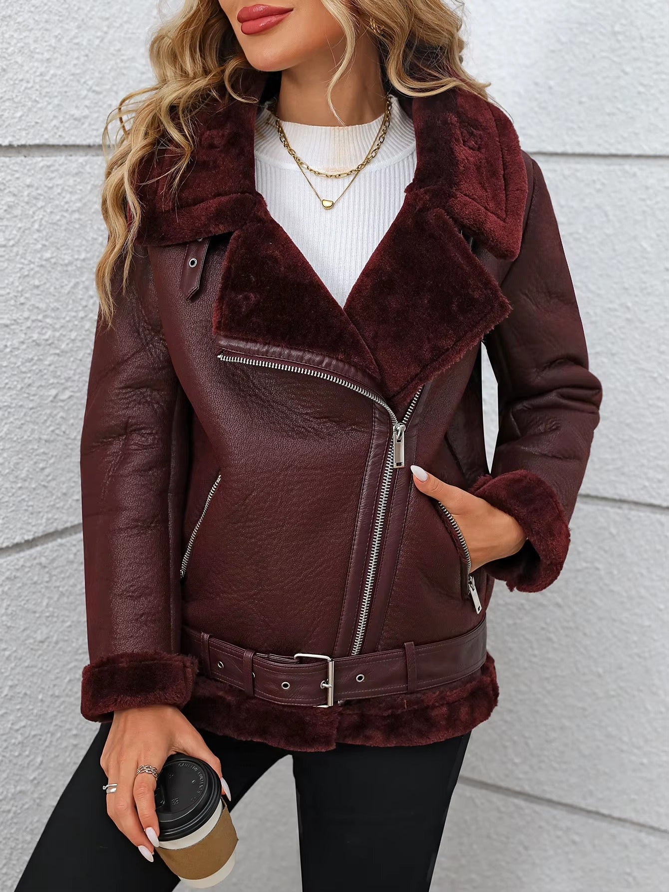 Casual Thick Warm Faux Fur Leather High Street Outwear Jacket