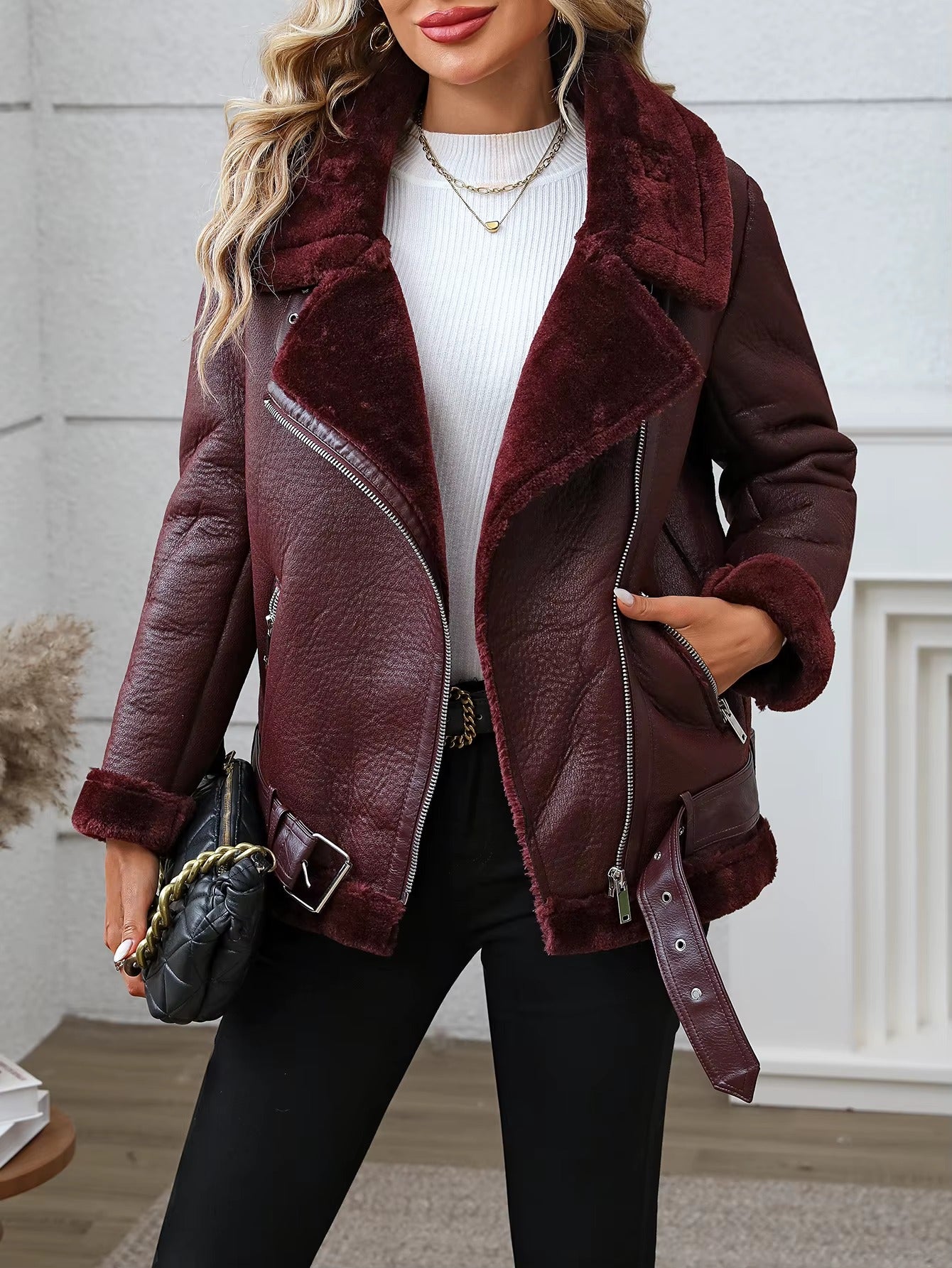 Casual Thick Warm Faux Fur Leather High Street Outwear Jacket