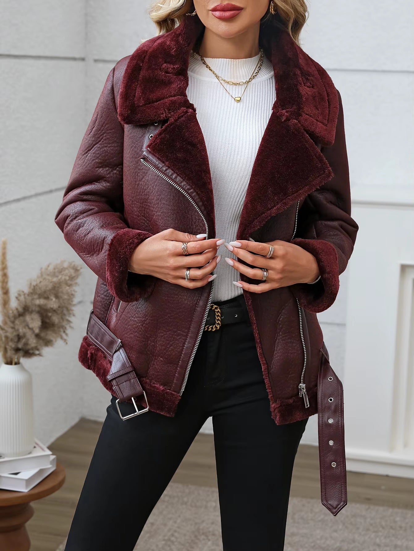 Casual Thick Warm Faux Fur Leather High Street Outwear Jacket