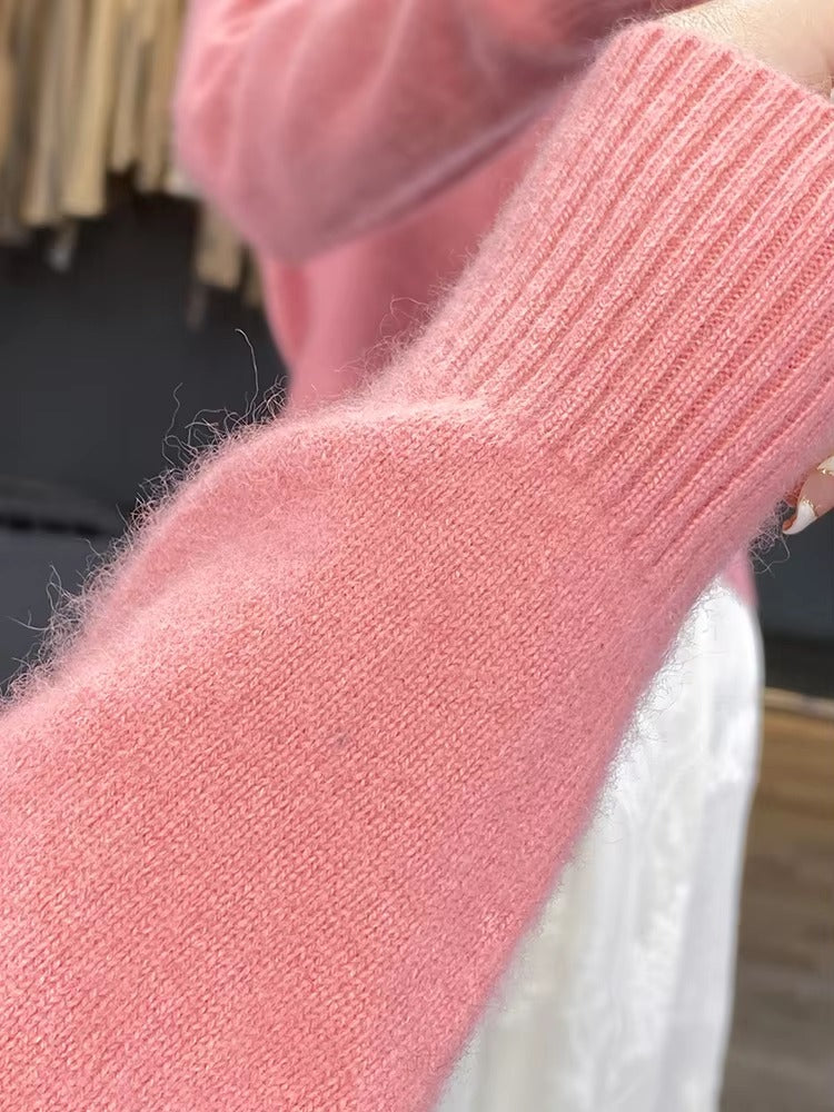 Casual Turn Down Collar Pullover Long Sleeve Cashmere Sweater