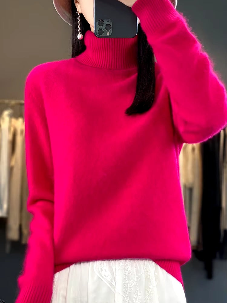 Casual Turn Down Collar Pullover Long Sleeve Cashmere Sweater