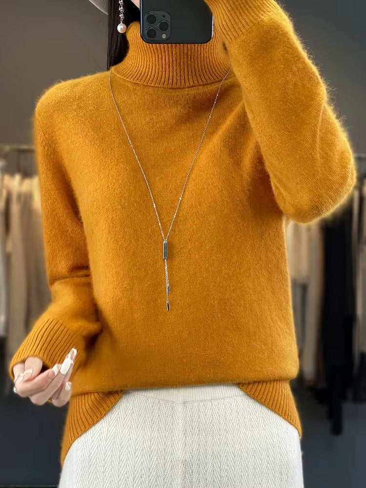 Casual Turn Down Collar Pullover Long Sleeve Cashmere Sweater