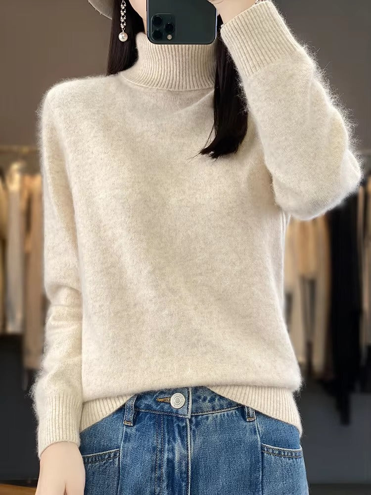 Casual Turn Down Collar Pullover Long Sleeve Cashmere Sweater