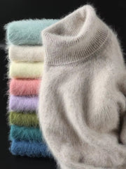 Casual Turn Down Collar Pullover Long Sleeve Cashmere Sweater
