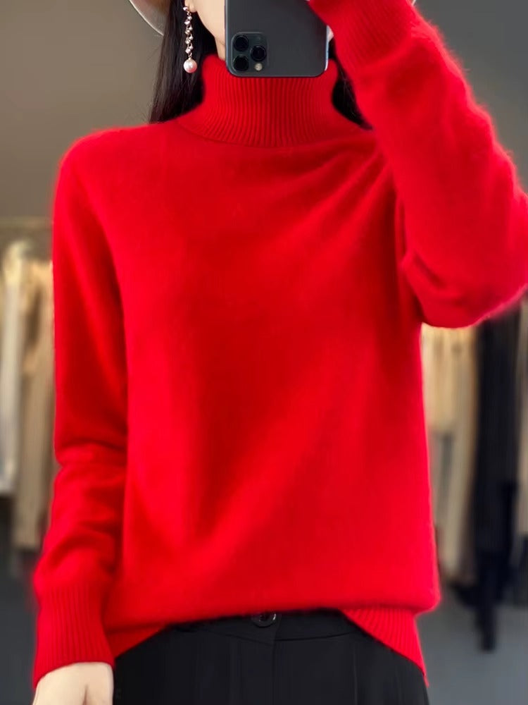 Casual Turn Down Collar Pullover Long Sleeve Cashmere Sweater
