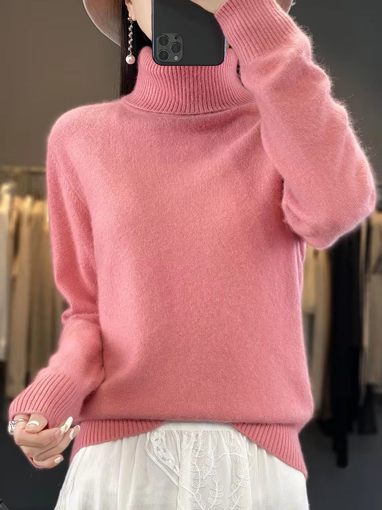 Casual Turn Down Collar Pullover Long Sleeve Cashmere Sweater