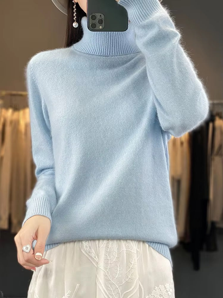Casual Turn Down Collar Pullover Long Sleeve Cashmere Sweater