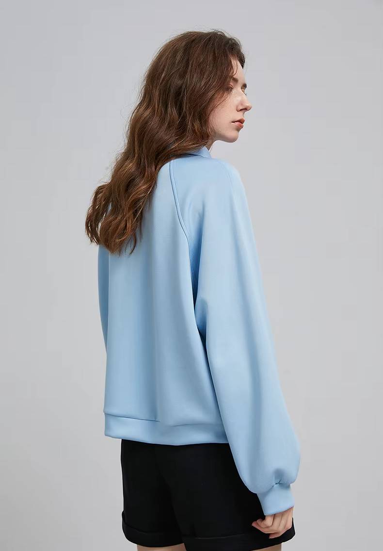 Casual Turn-down Collar Hollow Out Polo Collar Fit Pullover Loose Sweatshirt