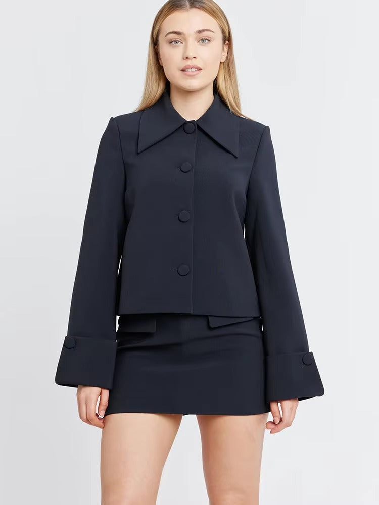 Casual Turn-down Collar Single Breasted Slim Two Piece Mini Skirt Suit Sets