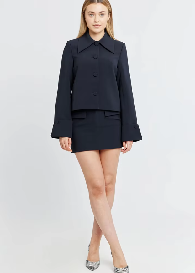 Casual Turn-down Collar Single Breasted Slim Two Piece Mini Skirt Suit Sets
