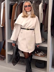 Casual Turn-down Collar Turtleneck Wool Blend Scarf Coat