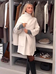Casual Turn-down Collar Turtleneck Wool Blend Scarf Coat