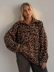 Casual Turndown Collar Animal Print Sweatshirts