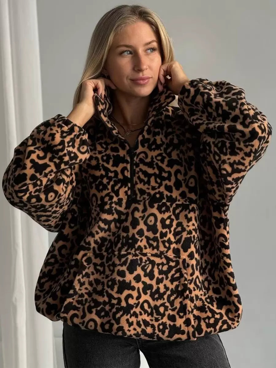 Casual Turndown Collar Animal Print Sweatshirts