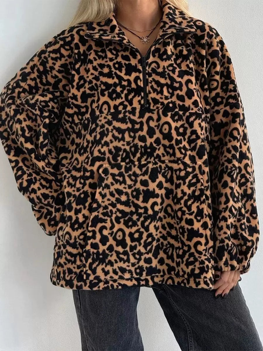 Casual Turndown Collar Animal Print Sweatshirts