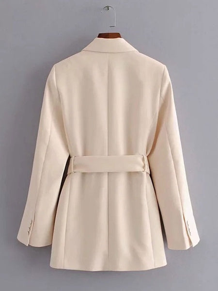 Casual Turndown Collar Long Sleeve Jackets With Belt