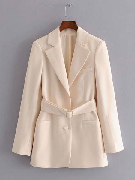 Casual Turndown Collar Long Sleeve Jackets With Belt