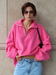 Casual Turndown Collar Long Sleeve Oversized Polar Fleece Sweatshirts