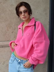 Casual Turndown Collar Long Sleeve Oversized Polar Fleece Sweatshirts