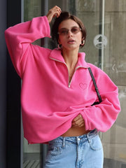 Casual Turndown Collar Oversized Polar Fleece Sweatshirts