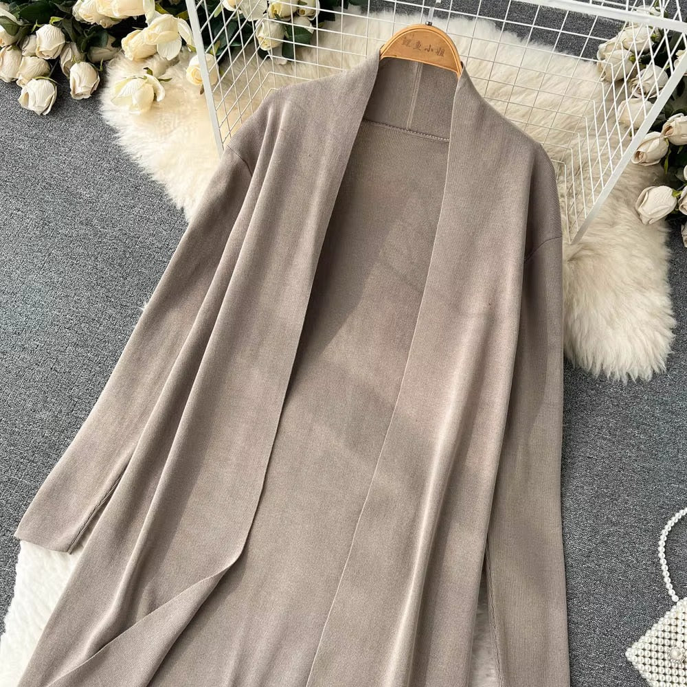 Casual Turtleneck Knitted Cardigan Coat And Pant 3 Piece Set