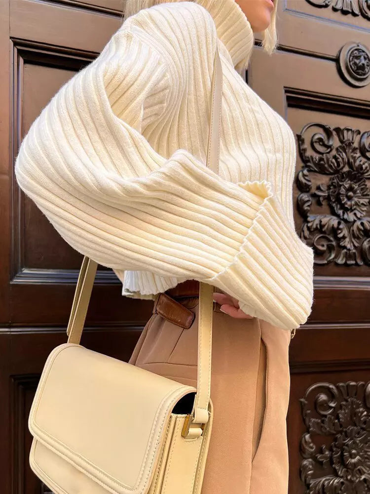 Casual Turtleneck Pullover Oversized Cuff Sweater