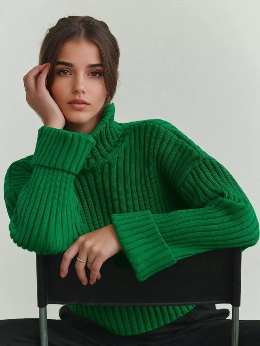 Casual Turtleneck Pullover Oversized Cuff Sweater