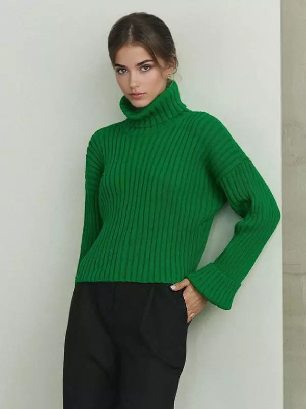 Casual Turtleneck Pullover Oversized Cuff Sweater