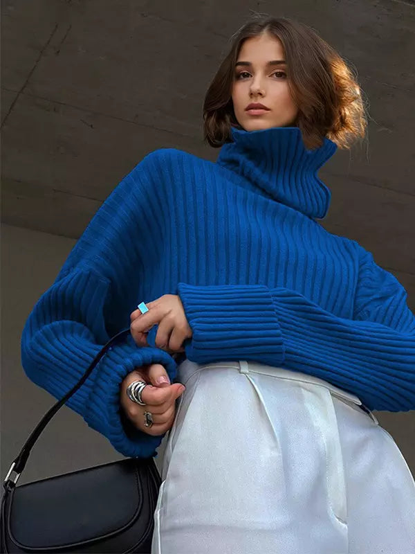 Casual Turtleneck Pullover Oversized Cuff Sweater