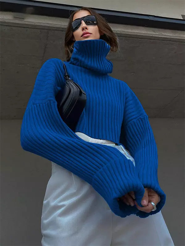 Casual Turtleneck Pullover Oversized Cuff Sweater