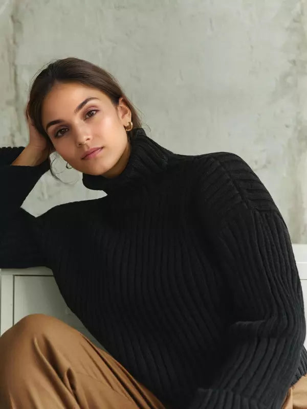 Casual Turtleneck Pullover Oversized Cuff Sweater