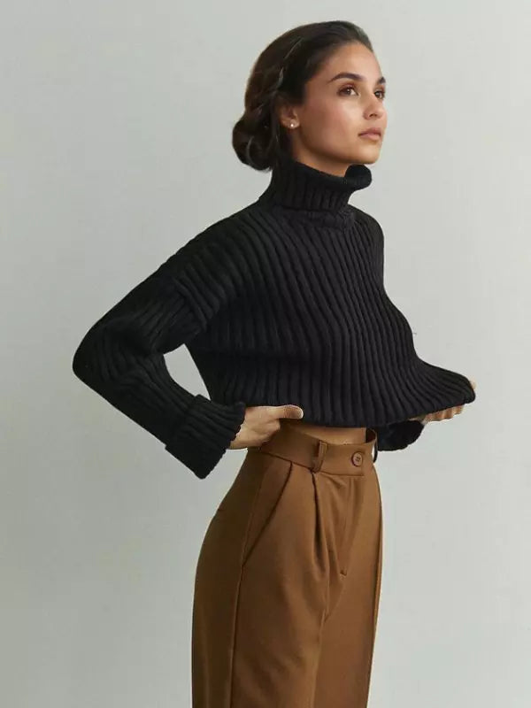Casual Turtleneck Pullover Oversized Cuff Sweater