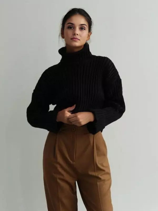 Casual Turtleneck Pullover Oversized Cuff Sweater