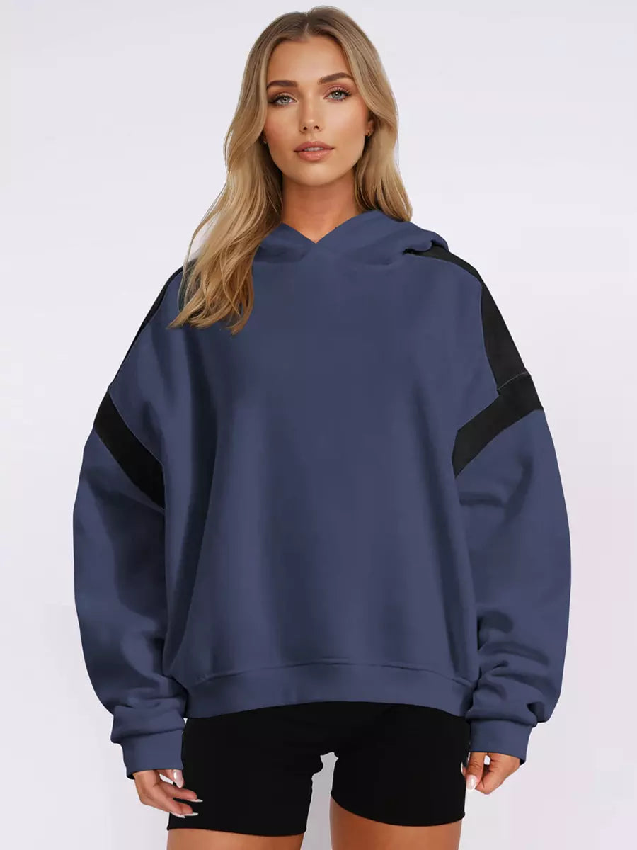 Casual Two-Tone Dropped Shoulder Oversized Hoodie