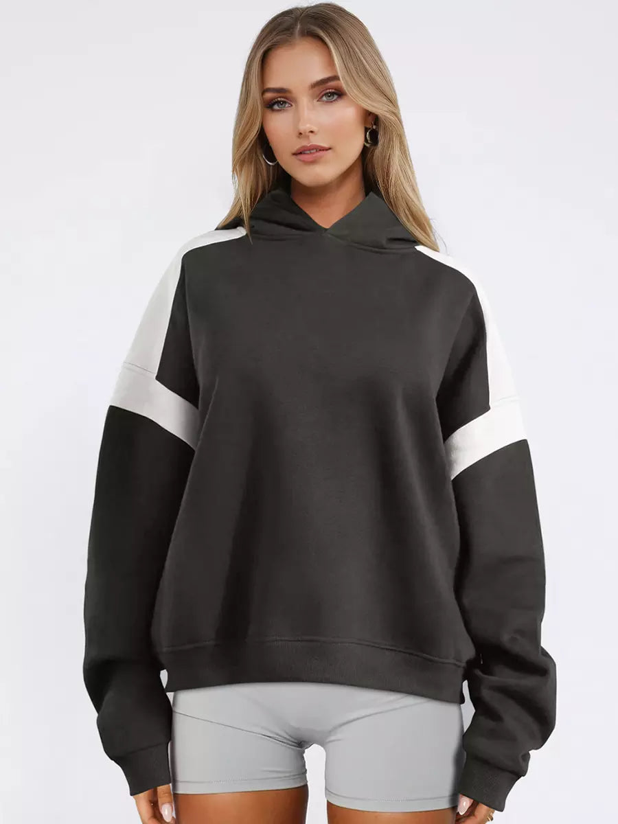 Casual Two-Tone Dropped Shoulder Oversized Hoodie
