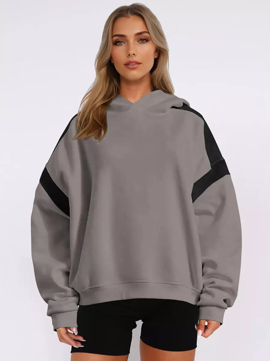 Casual Two-Tone Dropped Shoulder Oversized Hoodie