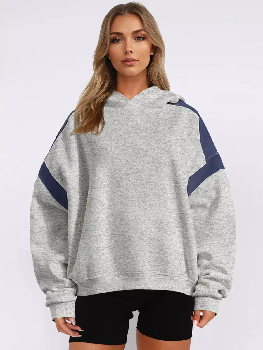 Casual Two-Tone Dropped Shoulder Oversized Hoodie