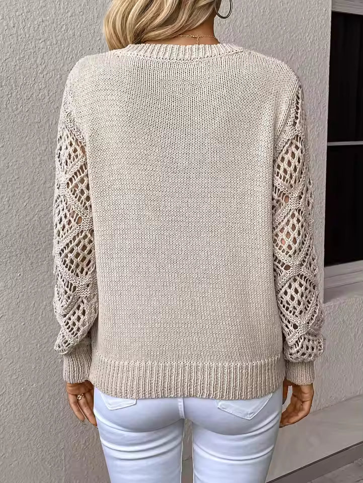 Casual V-Neck Knit Pullover Loose Fit Knit Slight Stretch Sweater