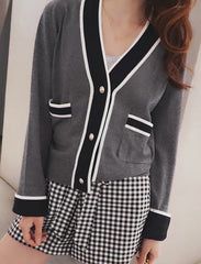 Casual V Neck Single Breasted Knitwear Sweater