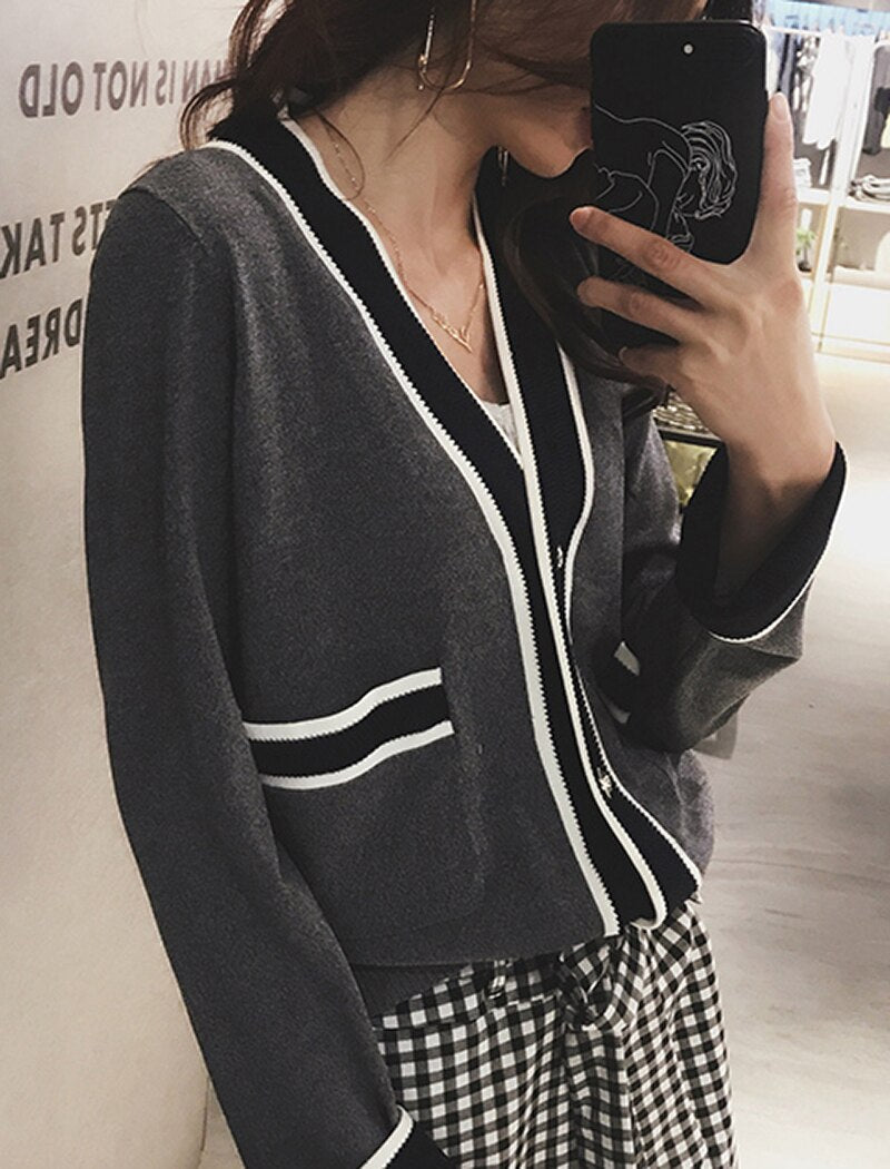Casual V Neck Single Breasted Knitwear Sweater