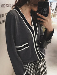 Casual V Neck Single Breasted Knitwear Sweater