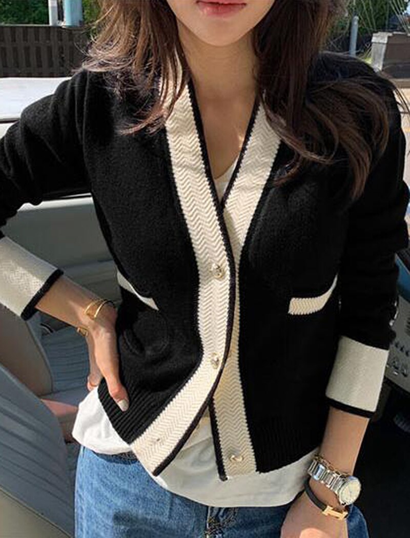 Casual V Neck Single Breasted Knitwear Sweater