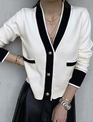 Casual V Neck Single Breasted Knitwear Sweater