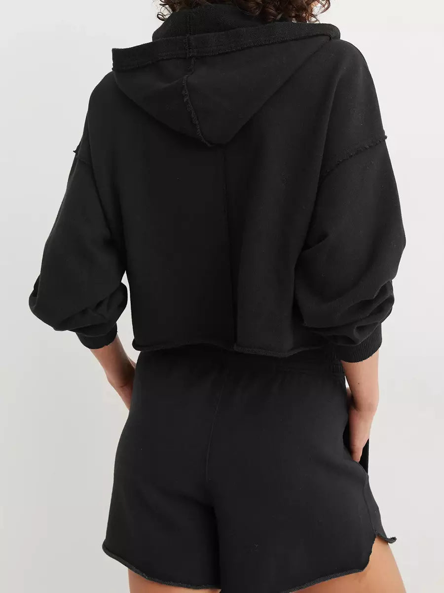 Casual V-neck Dropped Shoulders Long Sleeve Hoodie