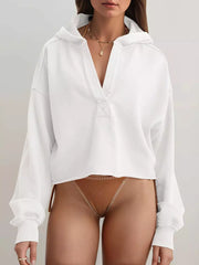 Casual V-neck Dropped Shoulders Long Sleeve Hoodie